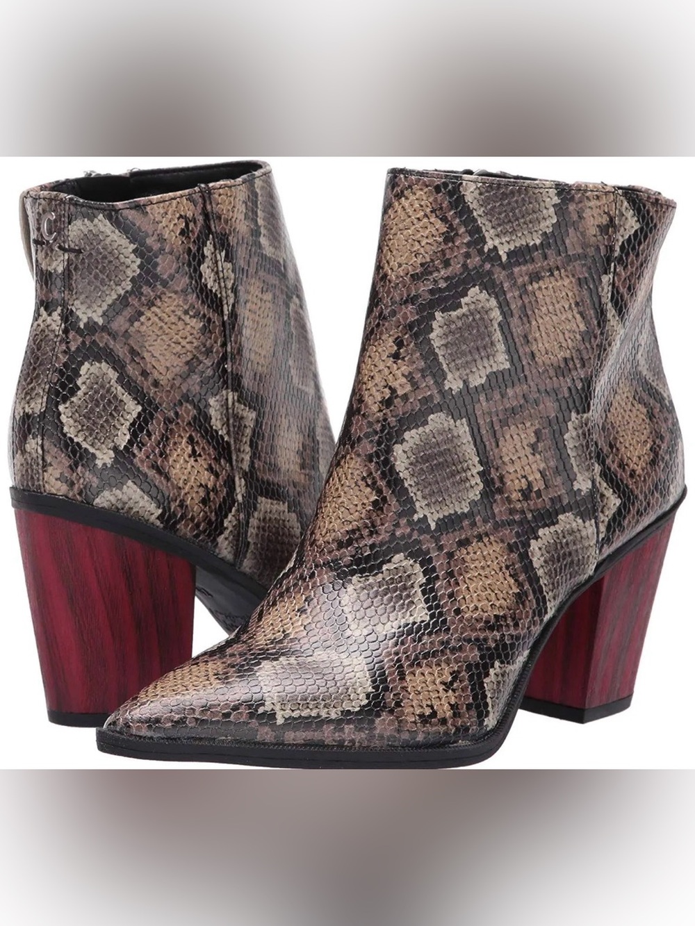 Circus by Sam Edelman Snake-Print Ankle Boots with Red Block Heel